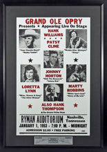Load image into Gallery viewer, Grand Ole Opry (ft. Hank Williams and Patsy Cline) Framed Concert Poster (Engraved Series)