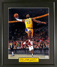 Load image into Gallery viewer, LA Lakers LeBron James "Windmill Jam" Framed Photograph (Engraved Series)