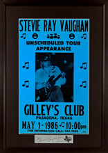 Load image into Gallery viewer, Stevie Ray Vaughan @ Gilley's Framed Concert Poster (Engraved Series)