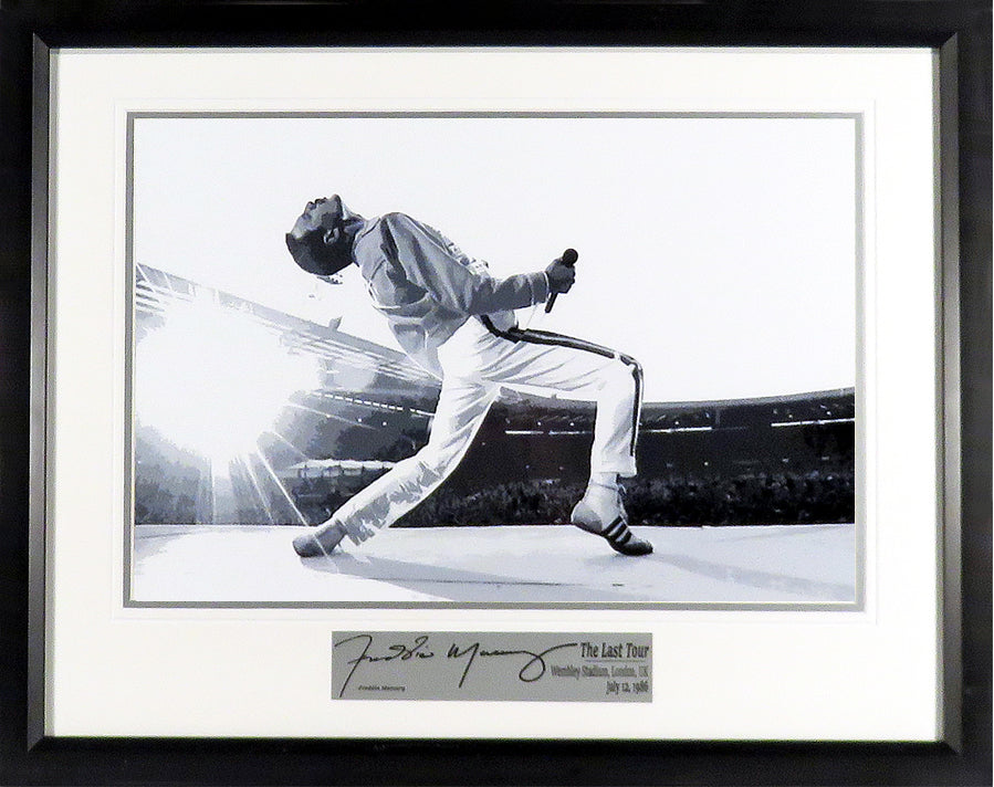 Freddie Mercury with Queen - The Last Tour @ Wembley Stadium Framed Print (Engraved Series)