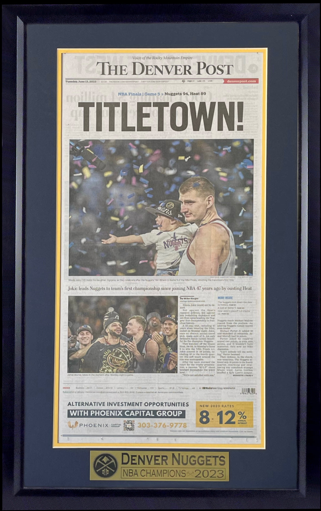 Denver Nuggets 2023 NBA Championship Newspaper Framed Display (ft. Jokic')