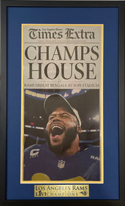 Los Angeles Times "Champs House" LA Rams Super Bowl LVI 56 Champions Newspaper Cover Framed Display