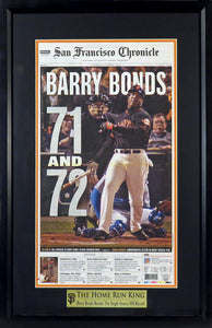 Barry Bonds "Single Season HR Record" Framed Newspaper Display