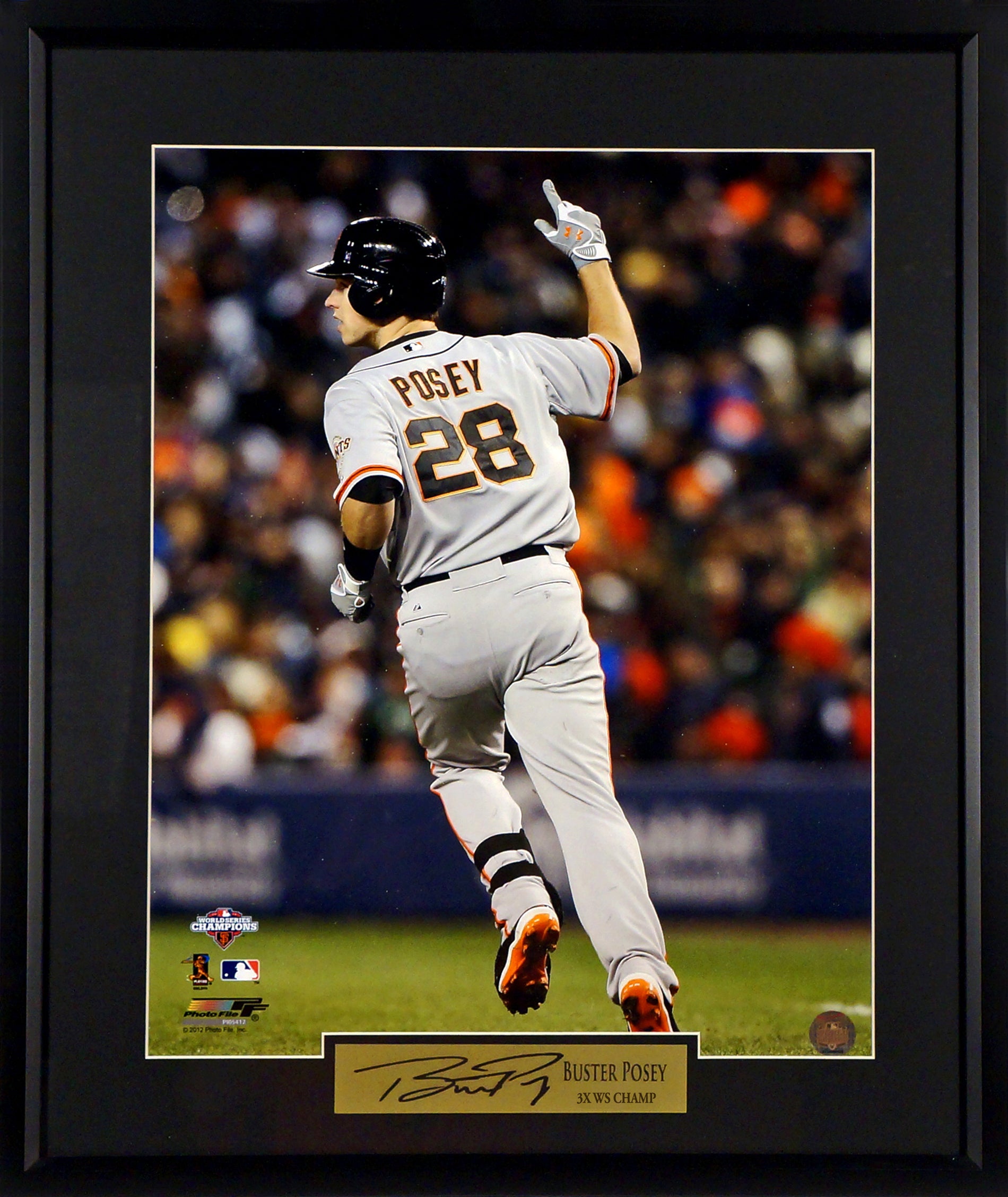 SF Giants Buster Posey 2012 WS Framed Photograph (Engraved