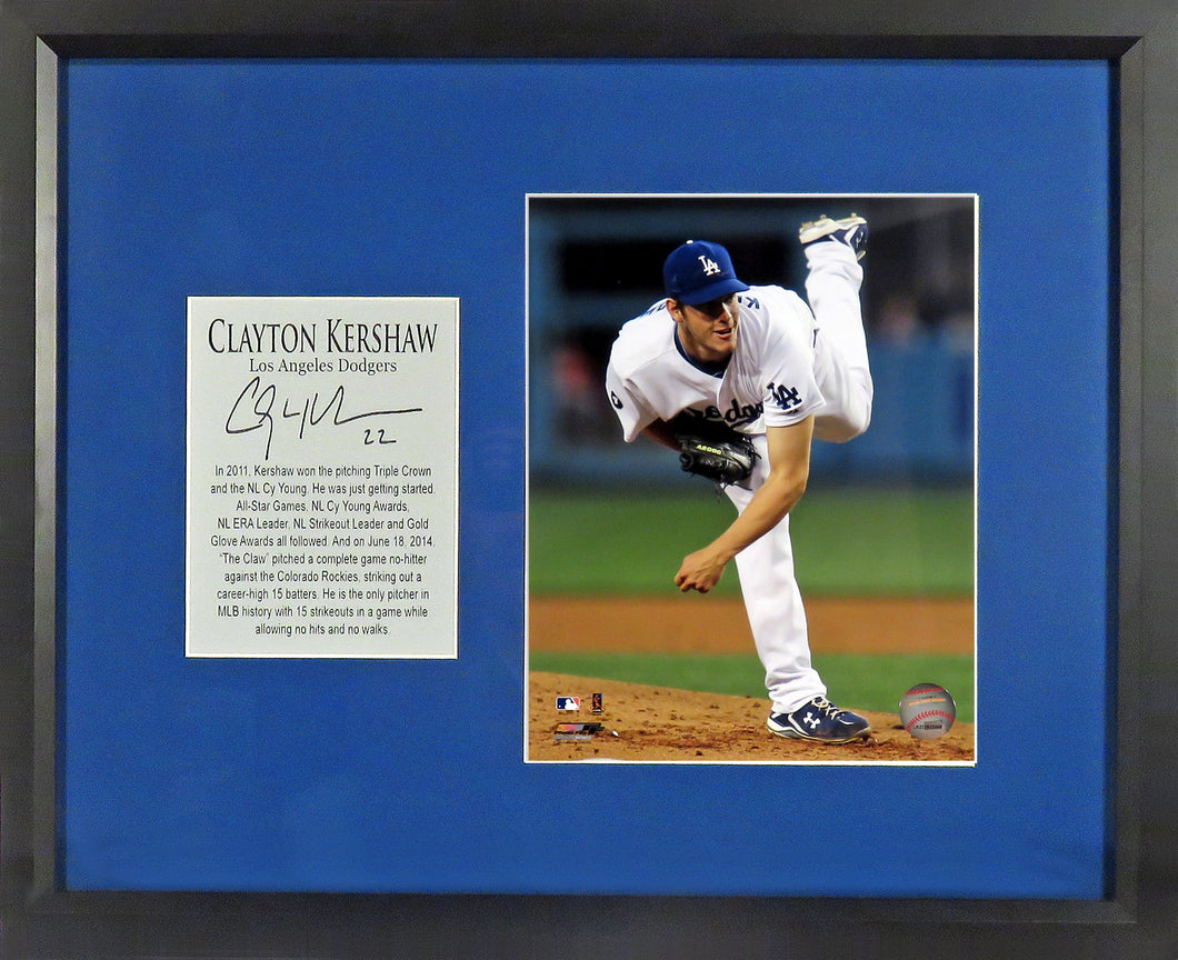 Los Angeles Dodgers Clayton Kershaw 8x10 Framed Photograph Display (Engraved Series)