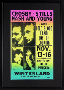 Crosby, Stills, Nash & Young (CSNY) @ Winterland Concert Framed Poster (Engraved Series)