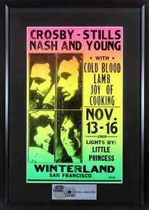 Crosby, Stills, Nash & Young (CSNY) @ Winterland Concert Framed Poster (Engraved Series)