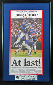 Chicago Cubs 2016 World Series Champions Newspaper Framed Display (w/ "Cubs Win! Cubs Win!" Plate)