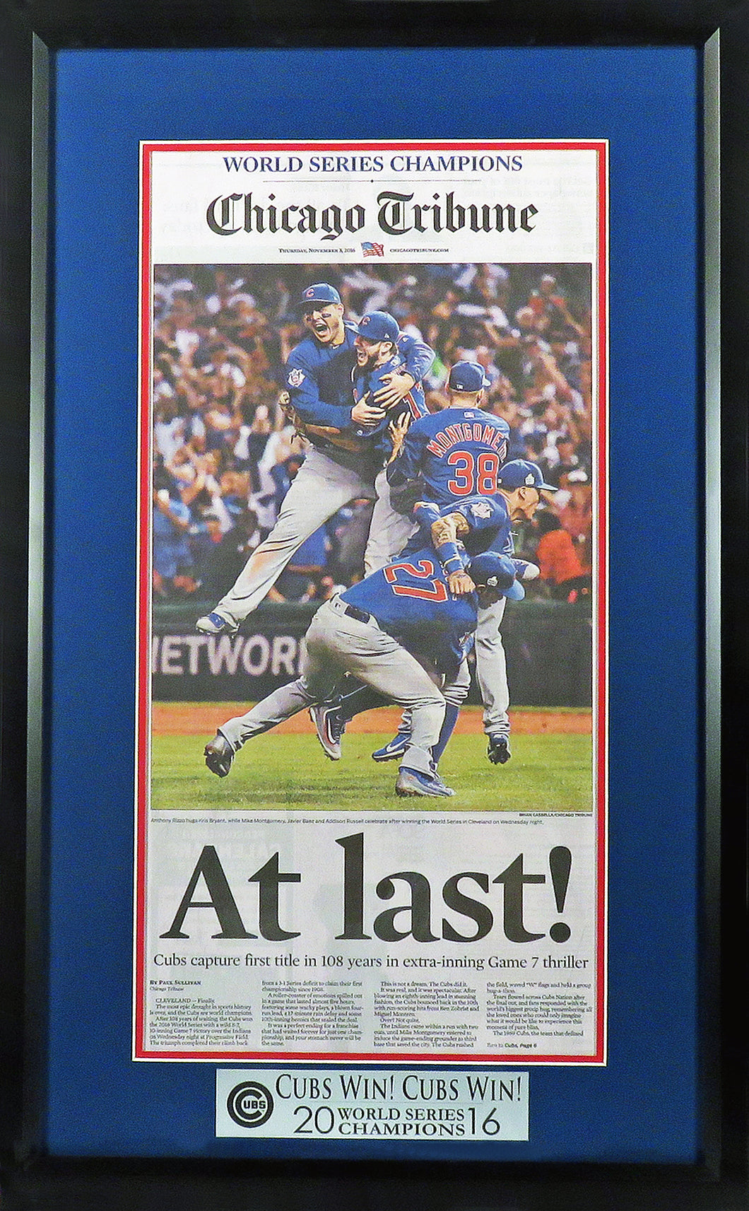 Chicago Cubs 2016 World Series Champions Newspaper Framed Display (w/ 