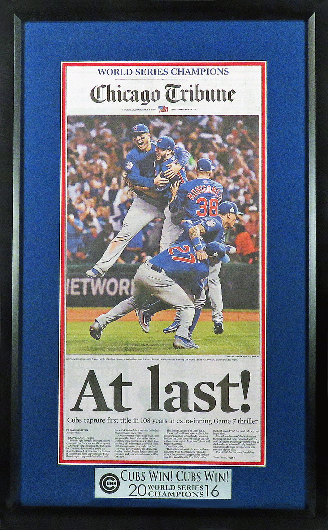 Chicago Cubs 2016 World Series Champions Newspaper Framed Display (w/ 