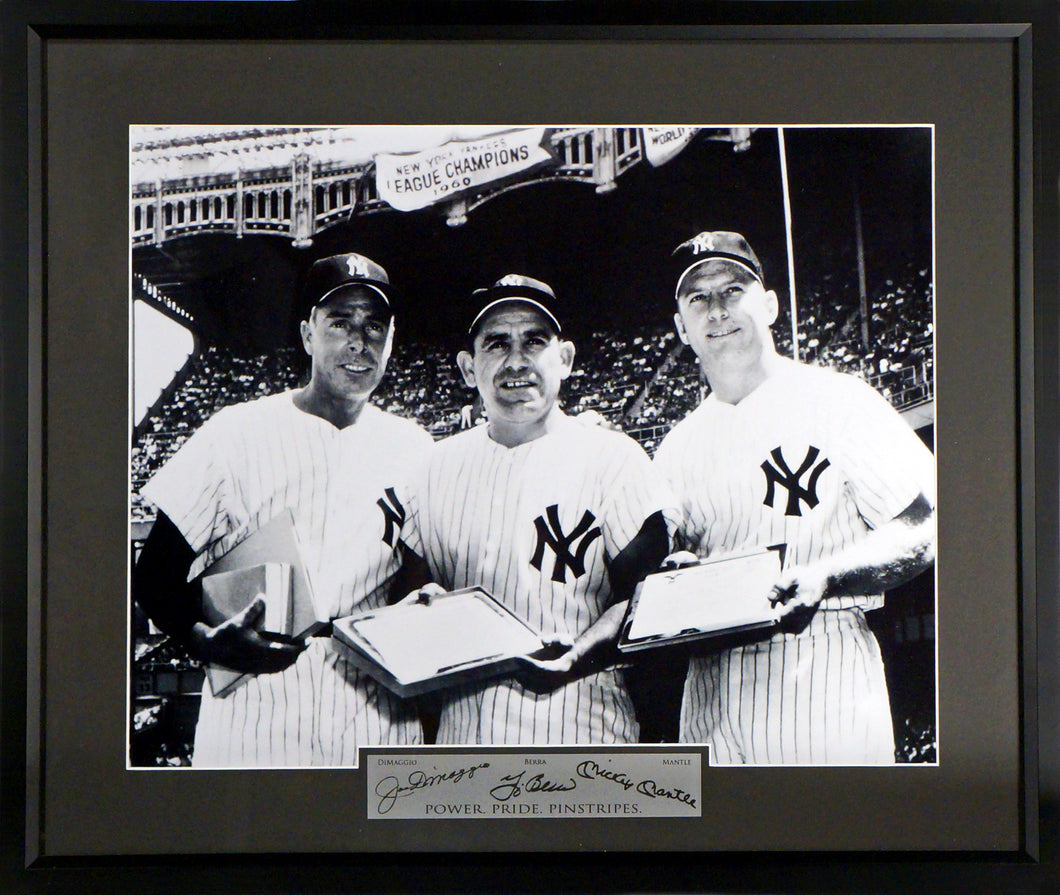 Joe Dimaggio, Yogi Berra, and Mickey Mantle Framed Photograph (Engraved Series)