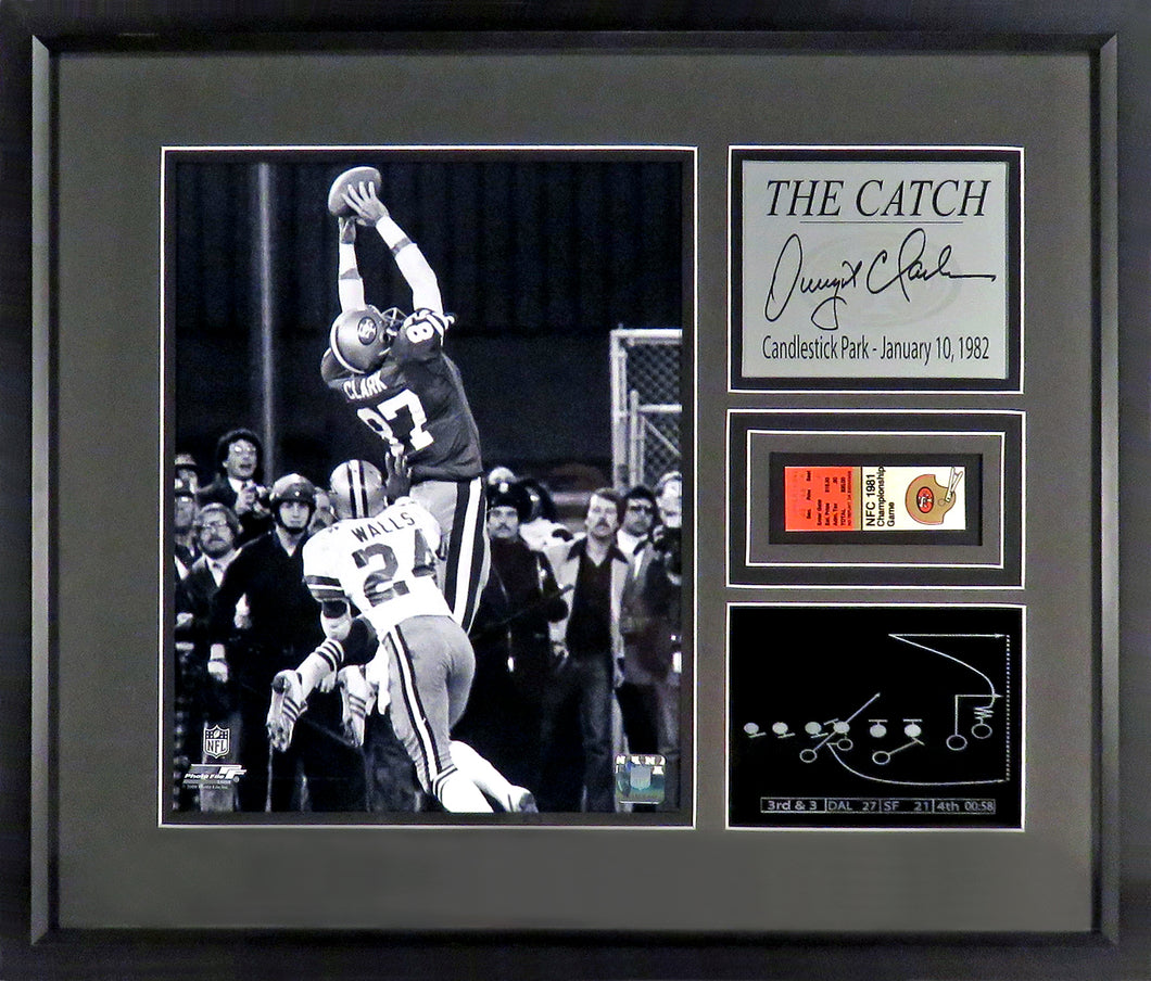 Dwight Clark “The Catch” Framed Photo w/Replica Tix (Engraved Series)