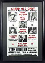 Load image into Gallery viewer, Grand Ole Opry (ft. Hank Williams and Patsy Cline) Framed Concert Poster (Engraved Series)
