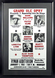 Grand Ole Opry (ft. Hank Williams and Patsy Cline) Framed Concert Poster (Engraved Series)