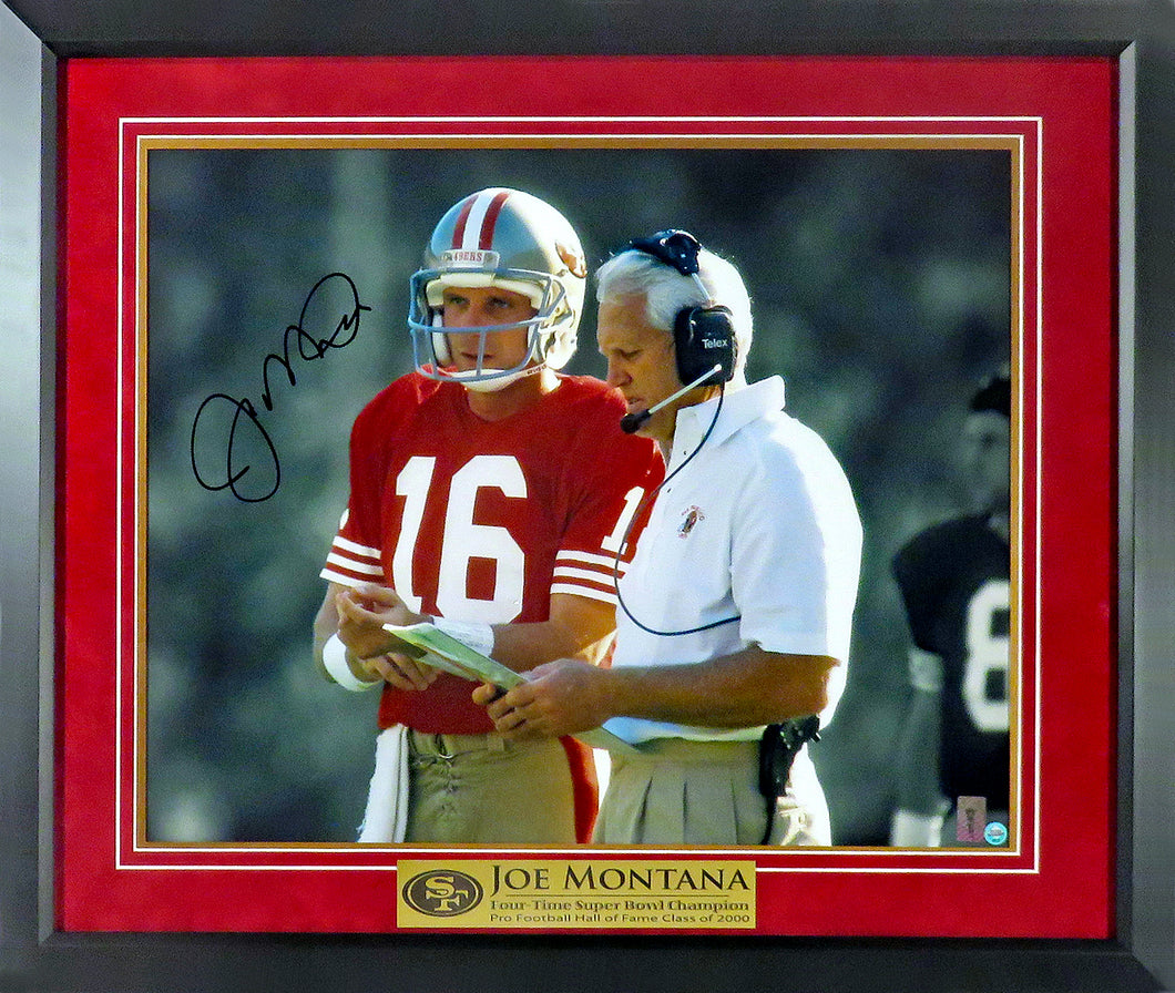 Joe Montana Autographed “w/Coach Walsh” 16x20 Framed Photograph