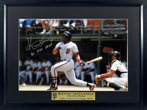 San Francisco Giants Kevin Mitchell Autographed 12x18 Framed Photograph (w/"NL 1989 MVP Inscription) - Away Jersey