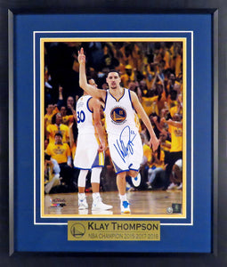 Klay Thompson Autographed “THREE!” Framed Photograph