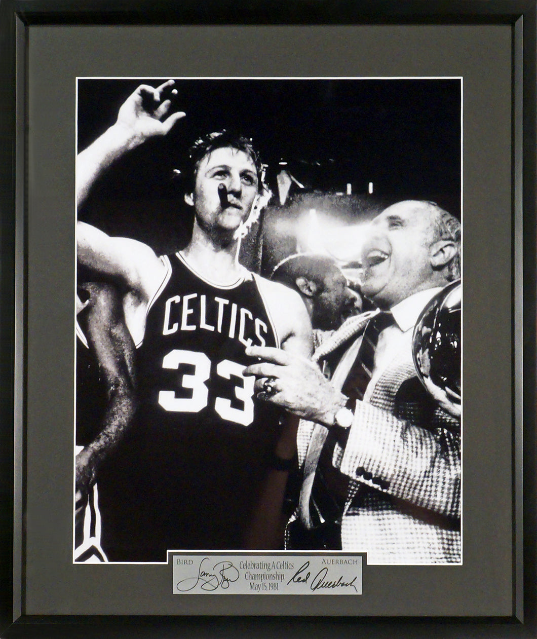 Larry Bird & Red Auerbach Framed Photograph (Engraved Series)