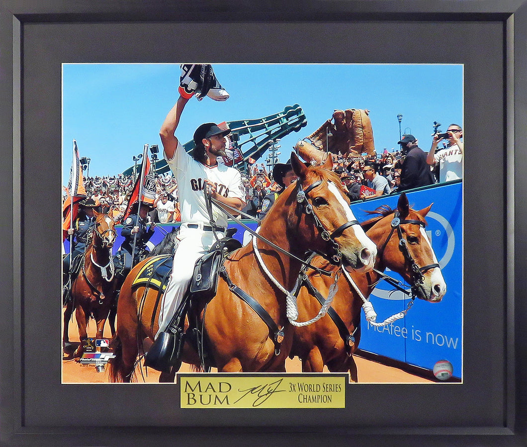 SF Giants Madison Bumgarner “3x World Series Champion Going Horseback” Framed Photograph (Engraved Series)