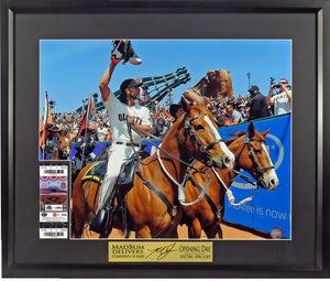 SF Giants Madison Bumgarner “3x World Series Champion Going Horseback” Framed Photograph (Engraved Series)