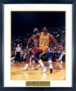 Magic Johnson "vs. Michael Jordan" Autographed 16x20 Framed Photograph