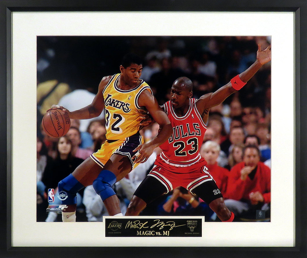 Magic Johnson & Michael Jordan “Magic vs. MJ” Framed Photograph Engraved Series