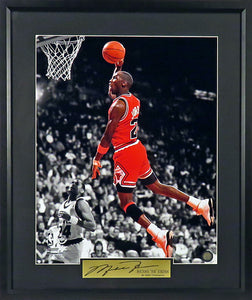 Michael Jordan "Air Dunk” Spotlight Framed Photograph (Engraved Series)