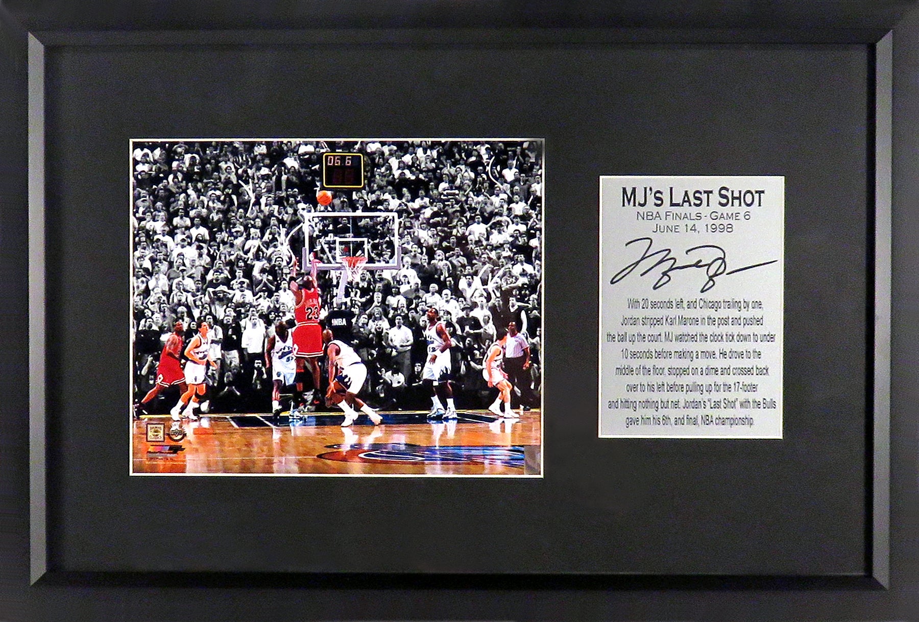 Michael Jordan The Last Shot” Spotlight Framed Photograph (Engraved S –  Behind the Glass, LLC