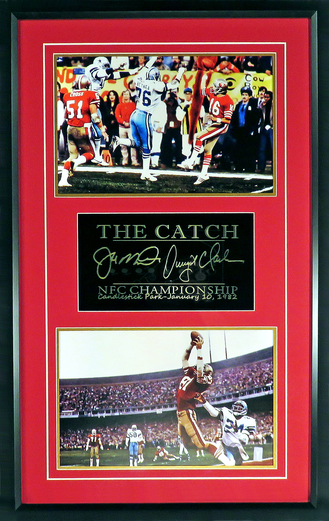 Joe Montana & Dwight Clark “THE CATCH” Framed Stack Display Engraved Series
