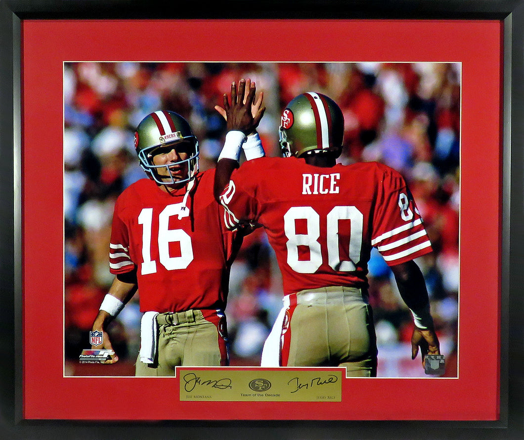Joe Montana & Jerry Rice “High Five” Framed Photograph Engraved Series