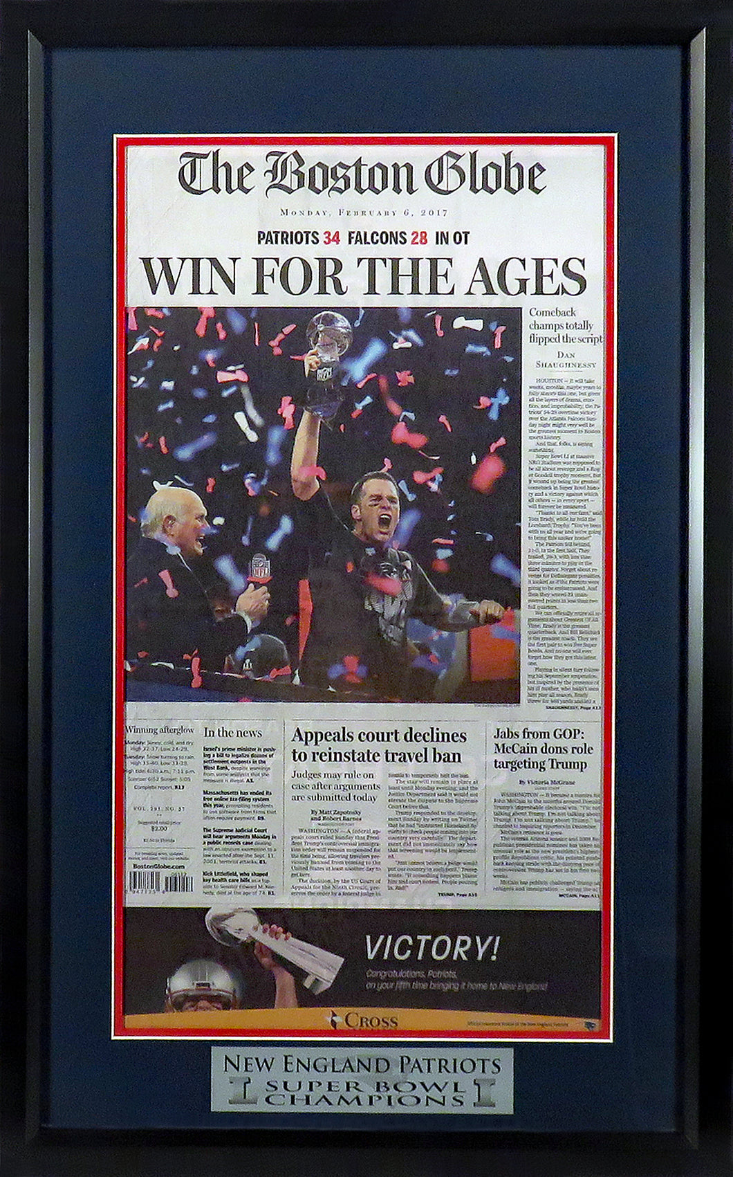 New England Patriots “Super Bowl LI Champions” Boston Globe Framed Newspaper