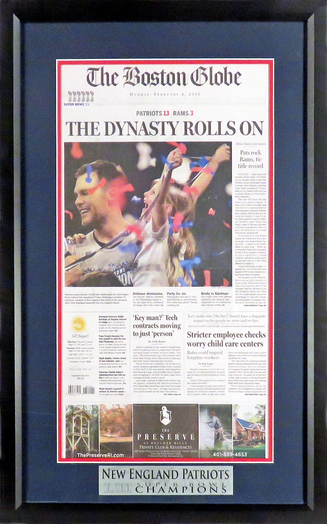 New England Patriots “Super Bowl LI Champions” Boston Herald Framed Newspaper