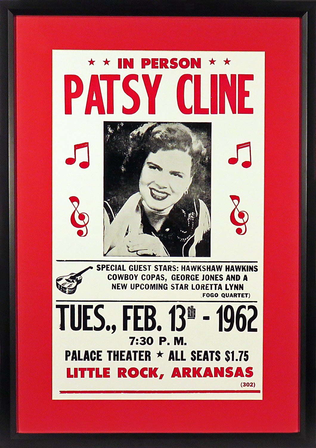 Patsy Cline w/ George Jones, Loretta Lynn & More Concert Framed Poster (Engraved Series)