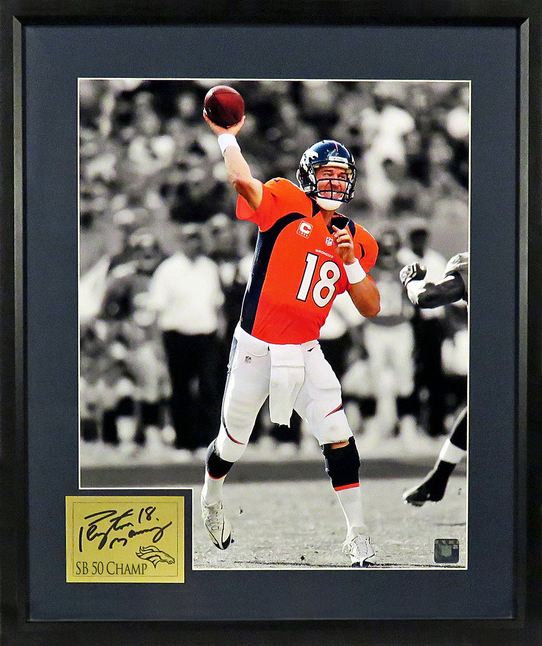 Peyton Manning “SB 50 CHAMP” Spotlight Framed Photograph (Engraved Series)