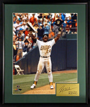 Load image into Gallery viewer, Oakland A&#39;s Rickey Henderson &quot;Stolen Base King&quot; Framed Photograph (Engraved Series)
