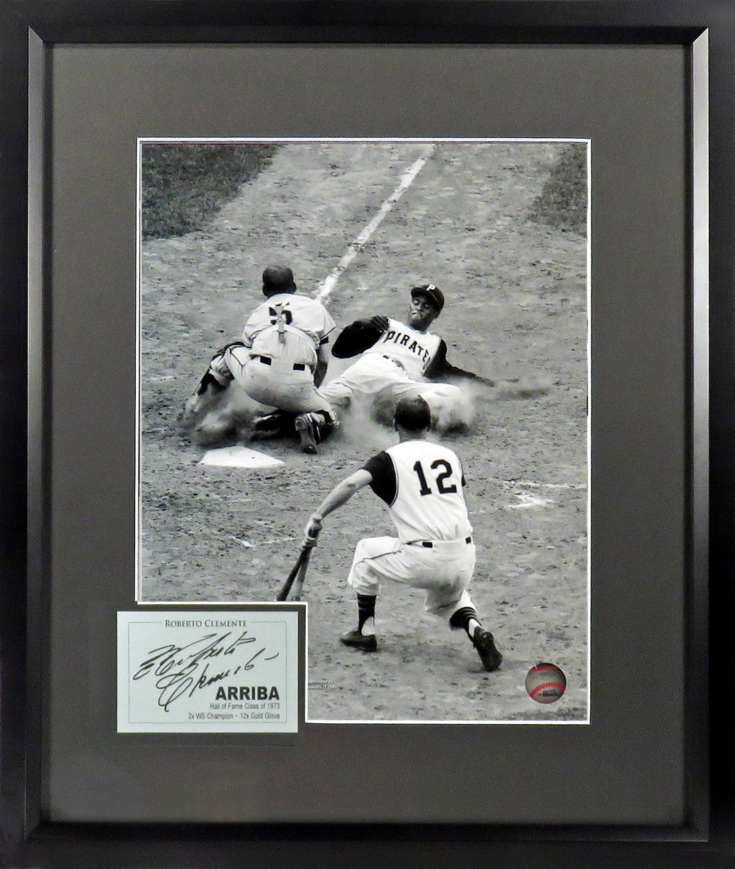 Pittsburgh Pirates Roberto Clemente “Sliding Home” Framed Photo (Engraved Series)