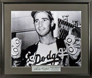 Los Angeles Dodgers Sandy Koufax "4 No-Hitters" Framed Photograph (Engraved Series)