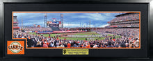 Load image into Gallery viewer, San Francisco Giants AT&amp;T Park World Series Framed Panoramic w/ “2010-2012-2014 Champions” Plate
