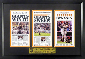 San Francisco Giants 2010-2012-2014 World Series Champions Mini-Newspaper Framed Display