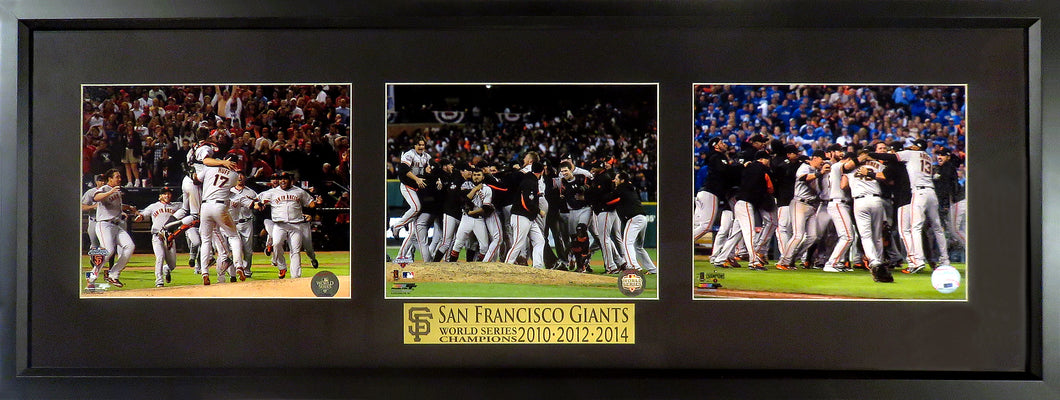 San Francisco Giants 2010-2012-2014 World Series Champions Triple Framed Display