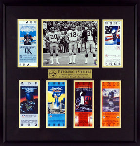 Steelers SB Tickets Display (Featuring SB IX Captains) Framed Display