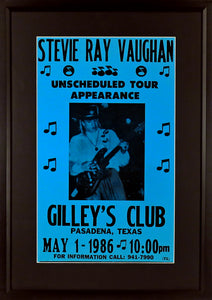 Stevie Ray Vaughan @ Gilley's Framed Concert Poster (Engraved Series)
