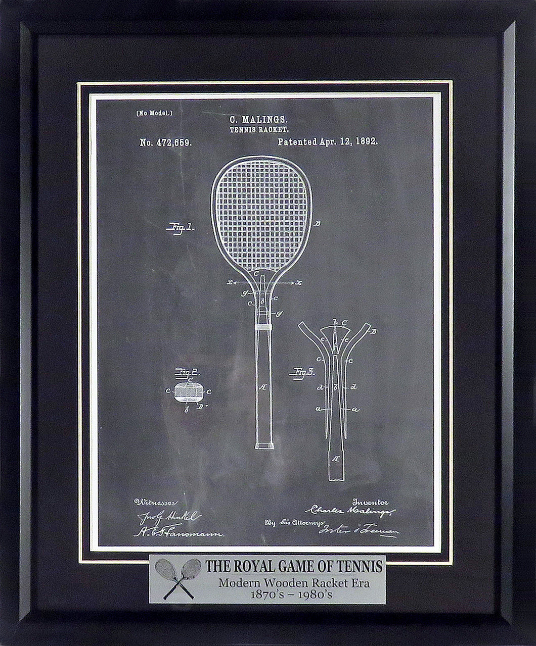 Tennis Racket 1892 Patent 11x14 Framed Print (w/ 