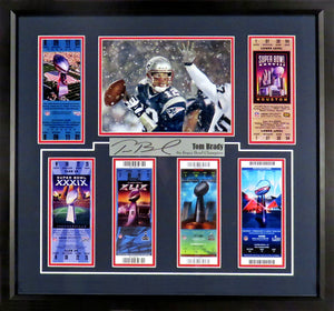 New England Patriots Tom Brady "6x Super Bowl Champions" Framed Tickets Display