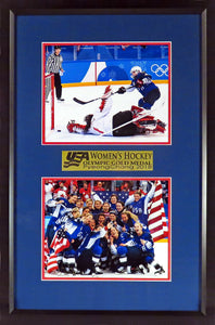 USA Women's Hockey “Olympic Gold Medal" Framed Stack Display