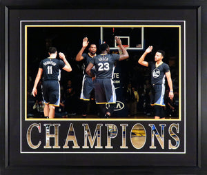 Stephen Curry, Kevin Durant, Klay Thompson, & Draymond Green "CHAMPIONS" 16x20 Framed Photograph (Impact Series)