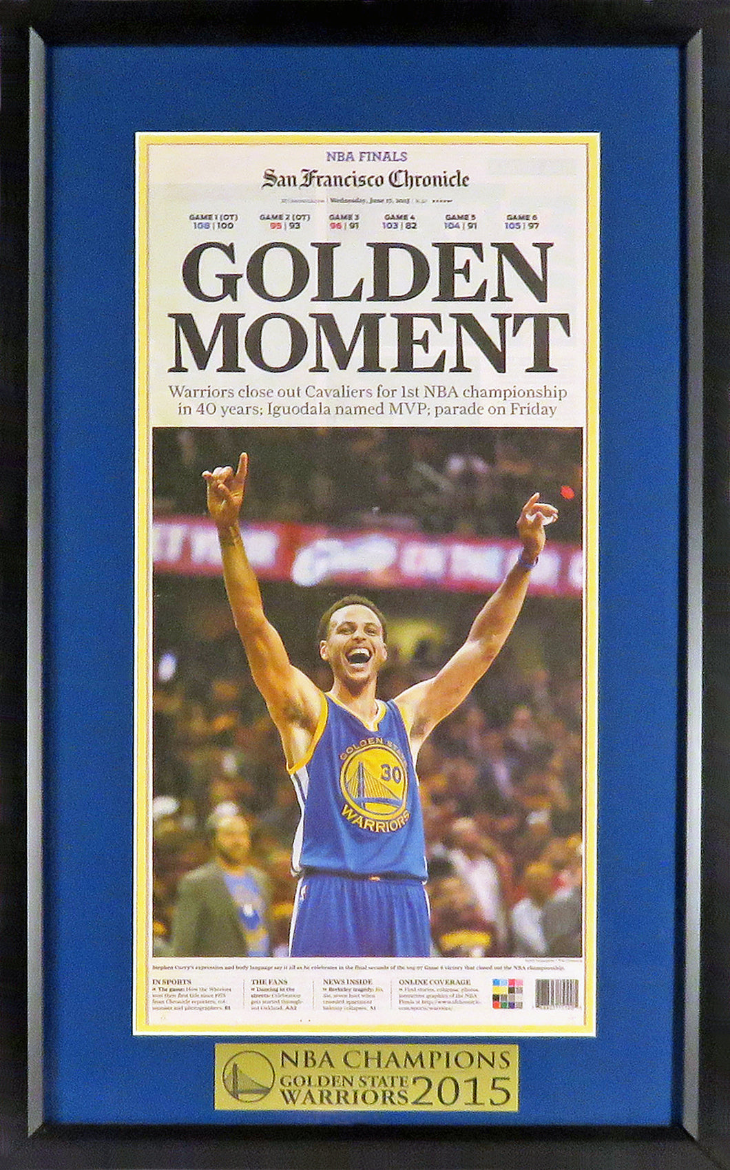 Golden State Warriors 2015 NBA Championship Newspaper Framed Display (Ft. Stephen Curry)